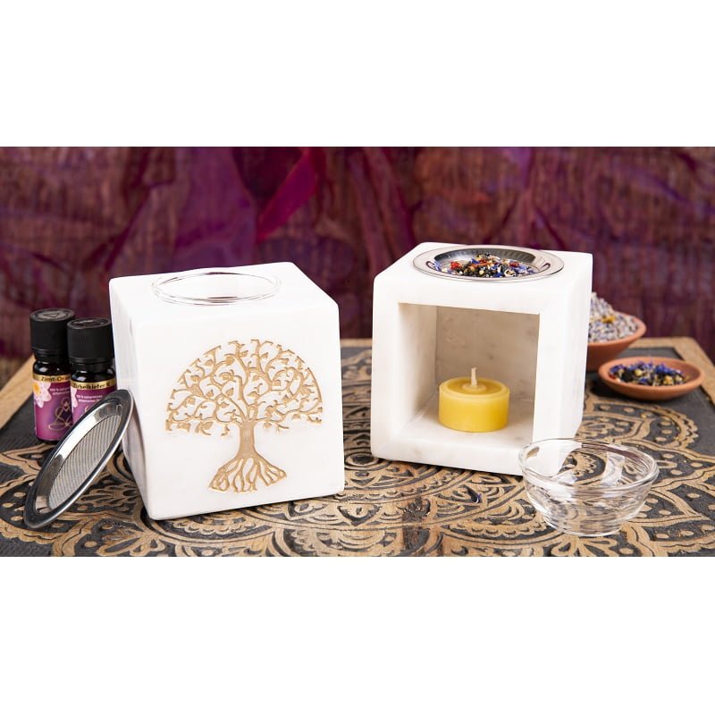 Aromalamp Levensboom met zeef vierkant marmer