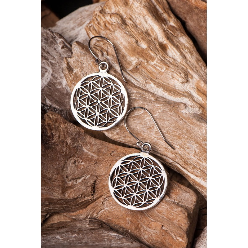 Levensbloem oorbellen messing verzilverd