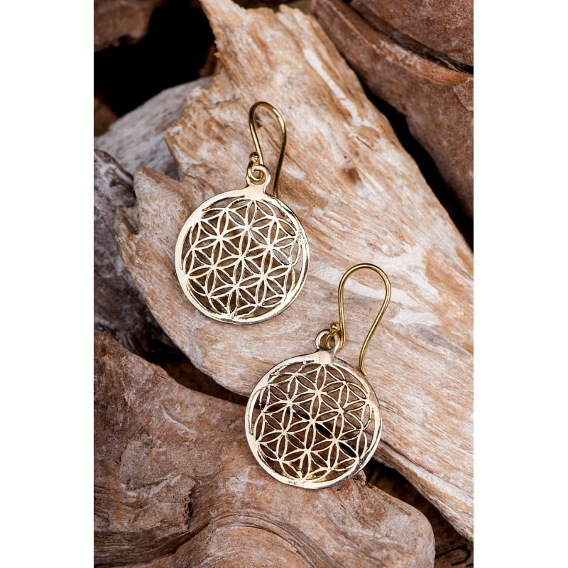 Levensbloem oorbellen messing