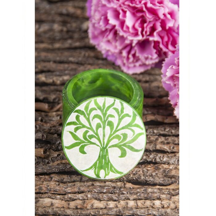 Levensboom doosje speksteen groen