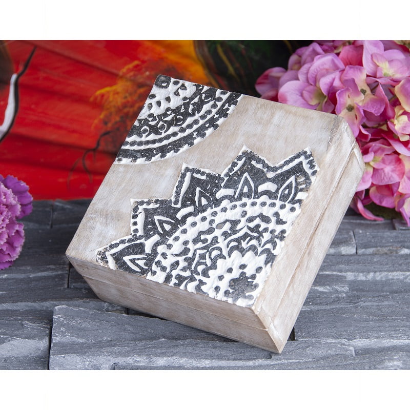 Mandala houten box zilverkleurig klein