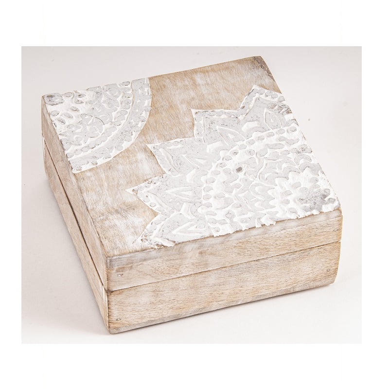 Mandala houten box zilverkleurig klein