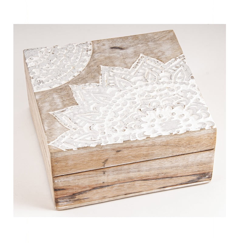 Mandala houten box zilverkleurig groot