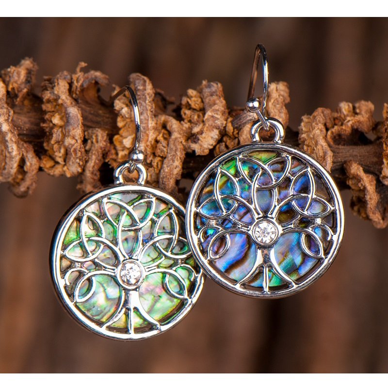 Oorbellen levensboom met paua schelp