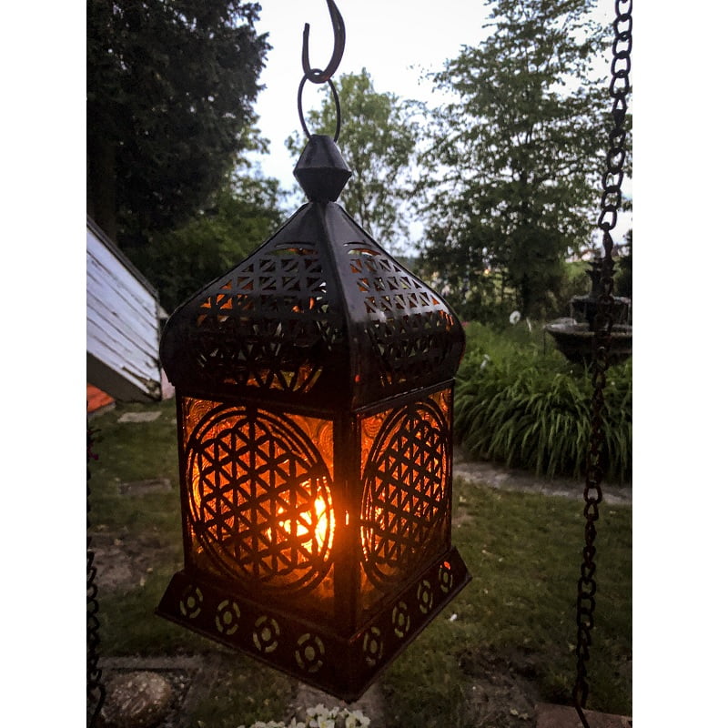 Oriëntaalse lantaarn Levensbloem geel glas