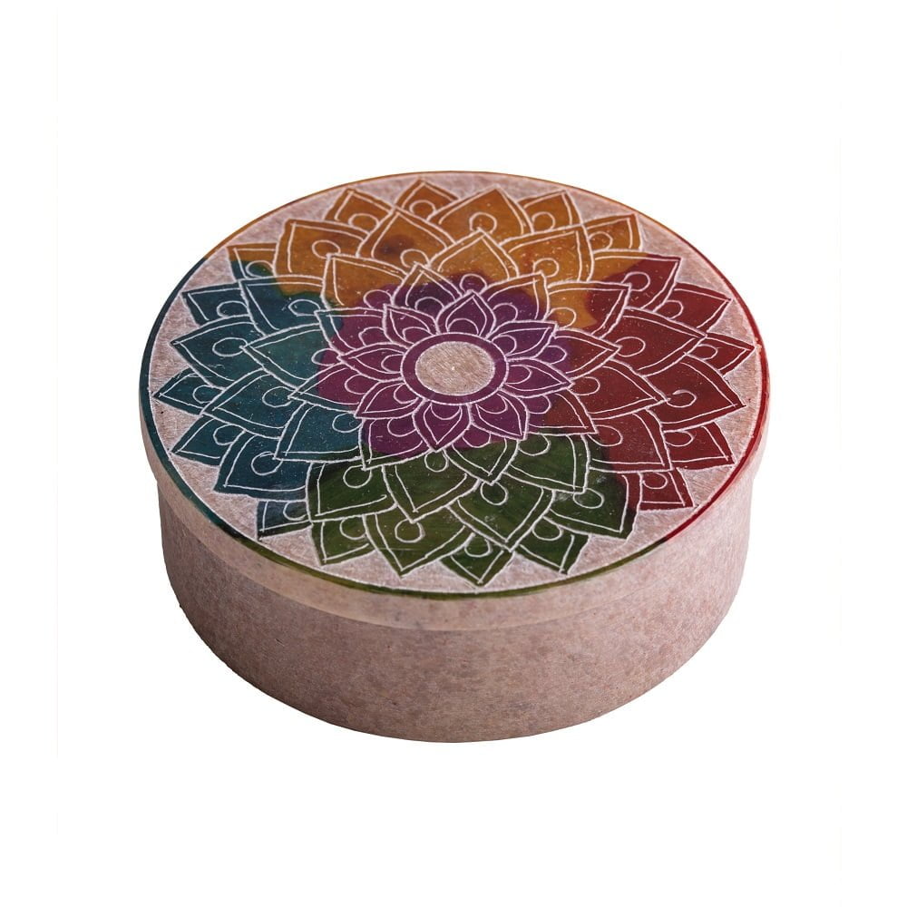 Regenboog Mandala doosje speksteen groot