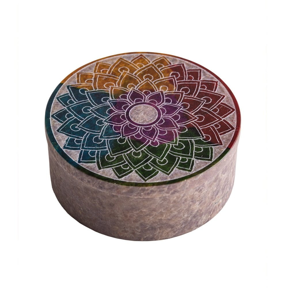 Regenboog Mandala doosje speksteen klein