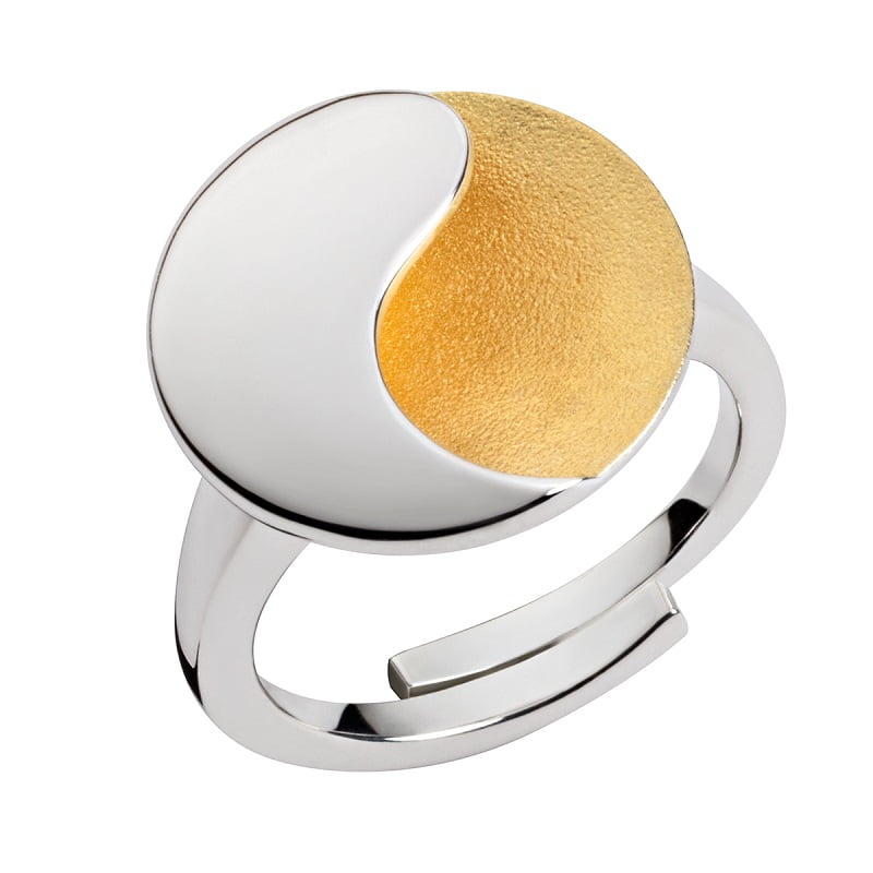 Ring yin yang zilver verguld