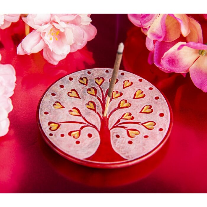 Wierookhouder speksteen Levensboom rood Wierookhouder speksteen Levensboom rood