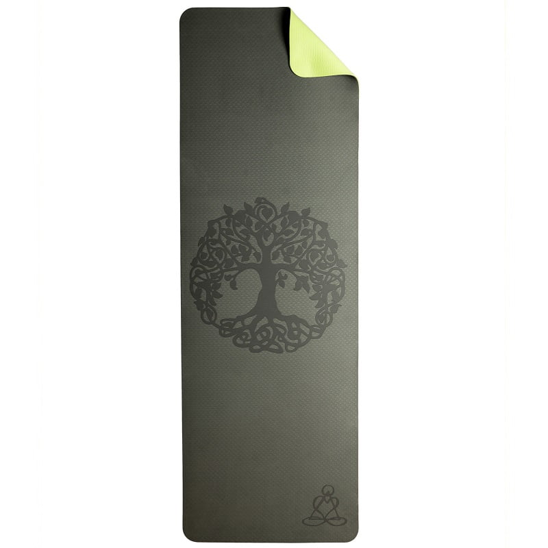 Yoga mat ecofriendly donkergroen met levensboom