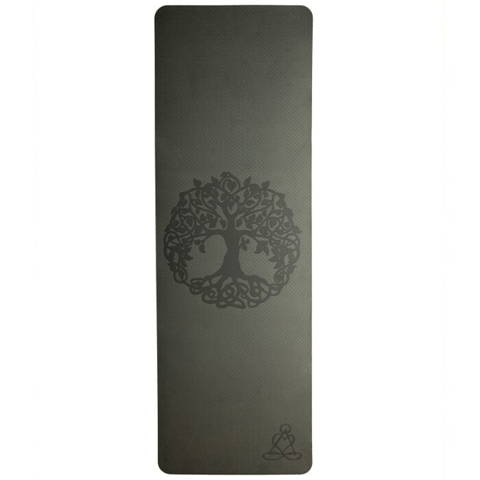 Yoga mat ecofriendly donkergroen met levensboom