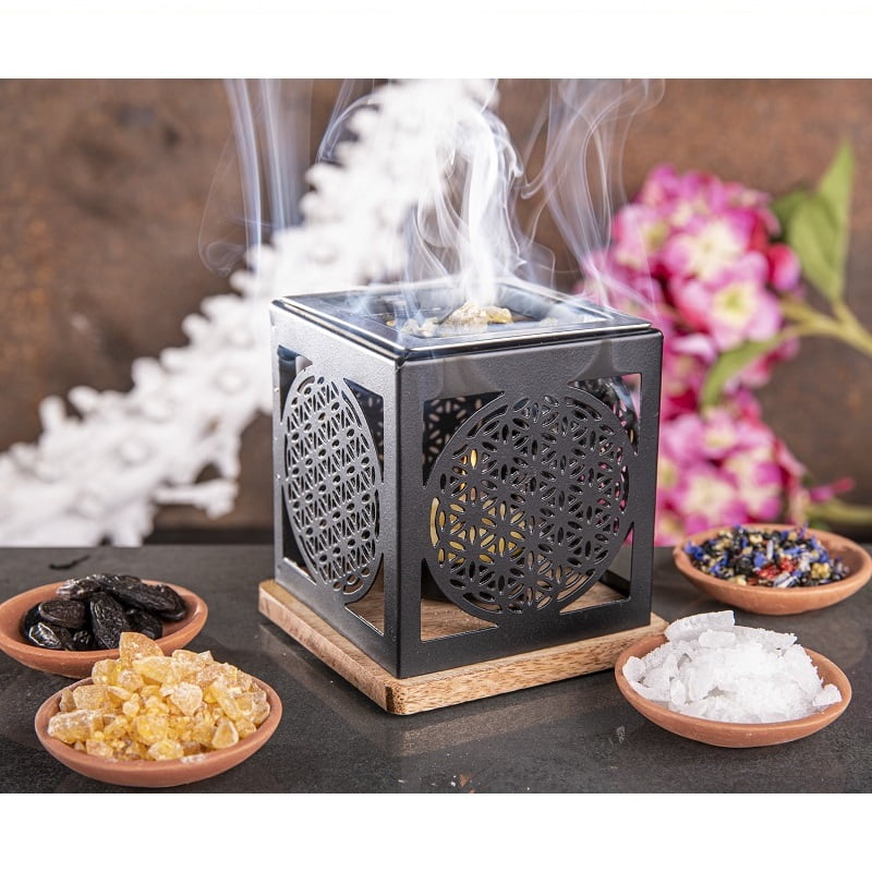 Wierookbrander Levensbloem metaal met zeef