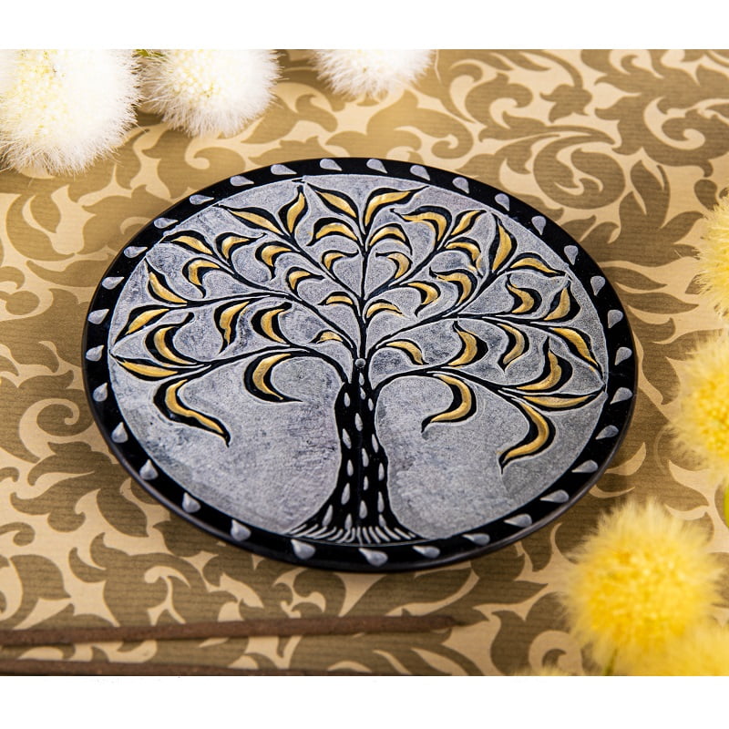 Wierookhouder speksteen Levensboom zwart goud