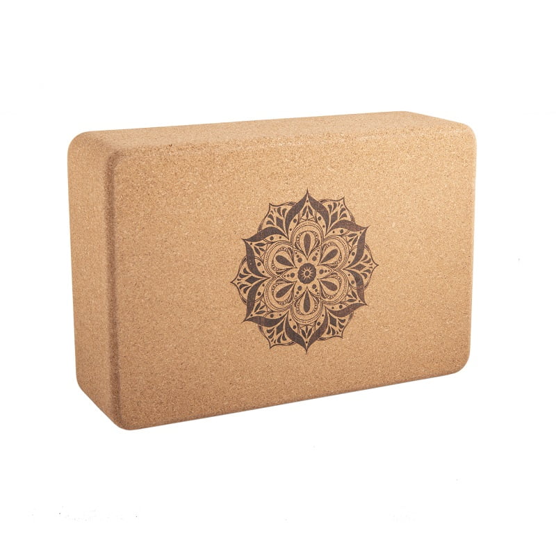 Yogablok van kurk met levensbloem en mandala
