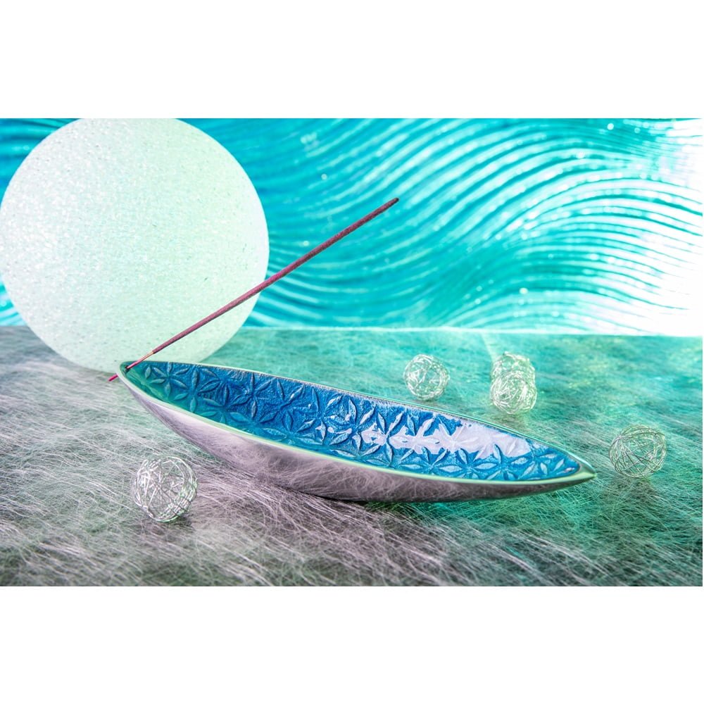 Wierookhouder bootje levensbloem blauw