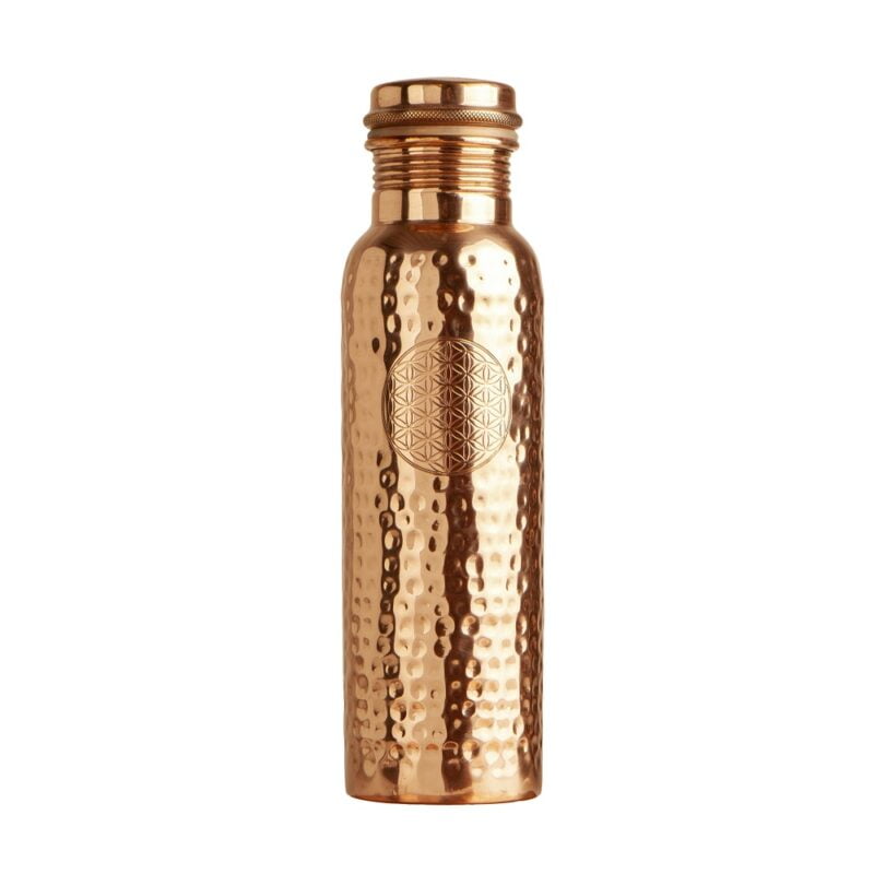Koperen drinkfles levensbloem groot
