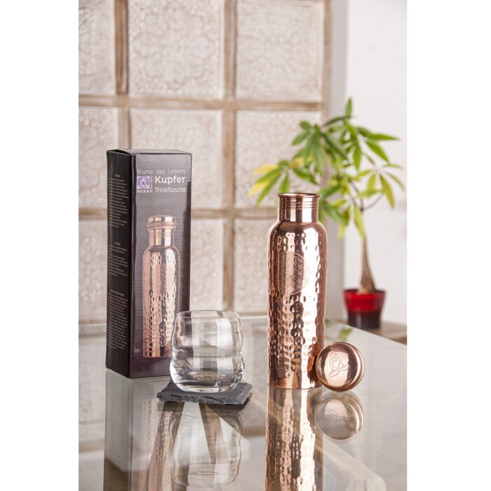 Koperen drinkfles levensbloem klein