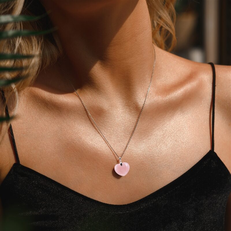 Hanger Rozenkwarts hart verzilverd