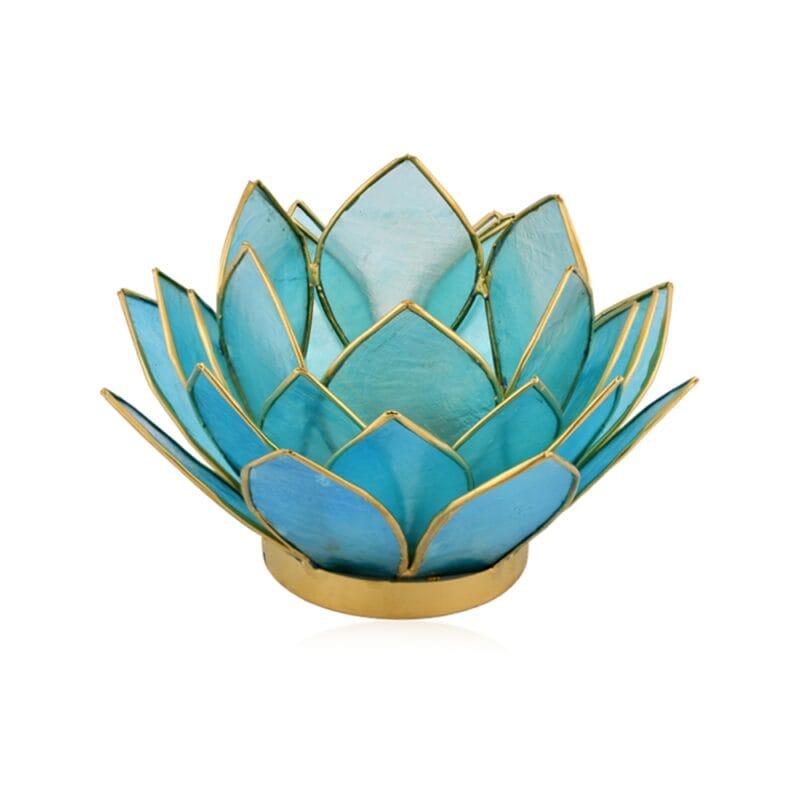 Lotus theelichtje Capiz schelp blauw