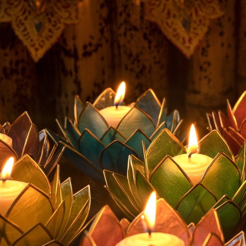 Lotus theelichtje Capiz schelp turkoois2