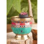 Wierookbrander met netje messing met stenen 7,5 cm