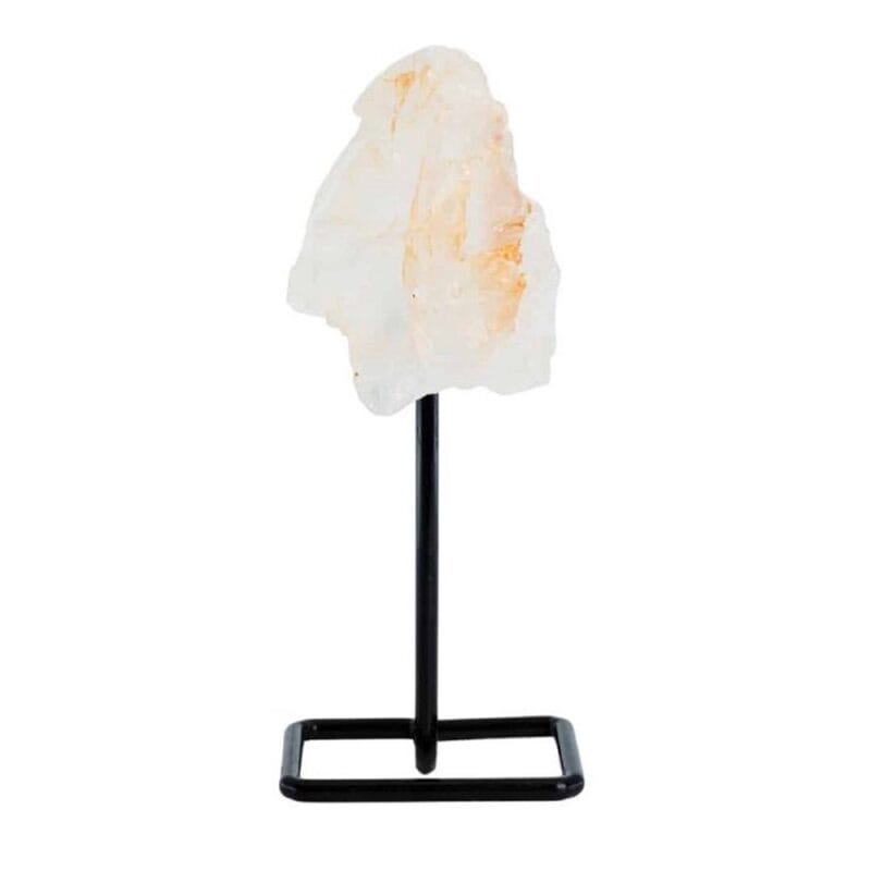 Ruwe Edelsteen Bergkristal op Metalen Standaard voor Zuivering (12 cm)
