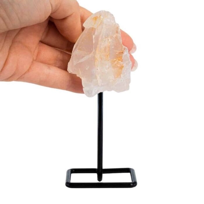 Ruwe Edelsteen Bergkristal op Metalen Standaard(12 cm)
