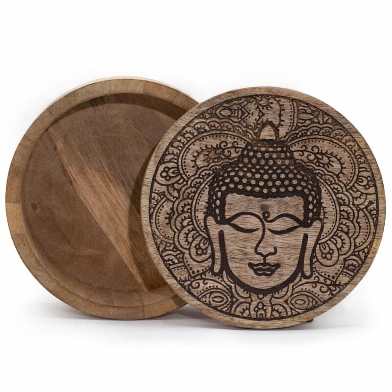 Boedhha kist Mangohout rond zwart