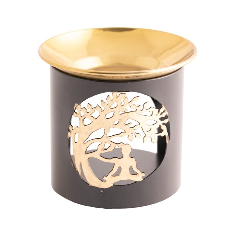 Wierookbrander Boeddha onder Bodhiboom met Gouden RVS Schaal