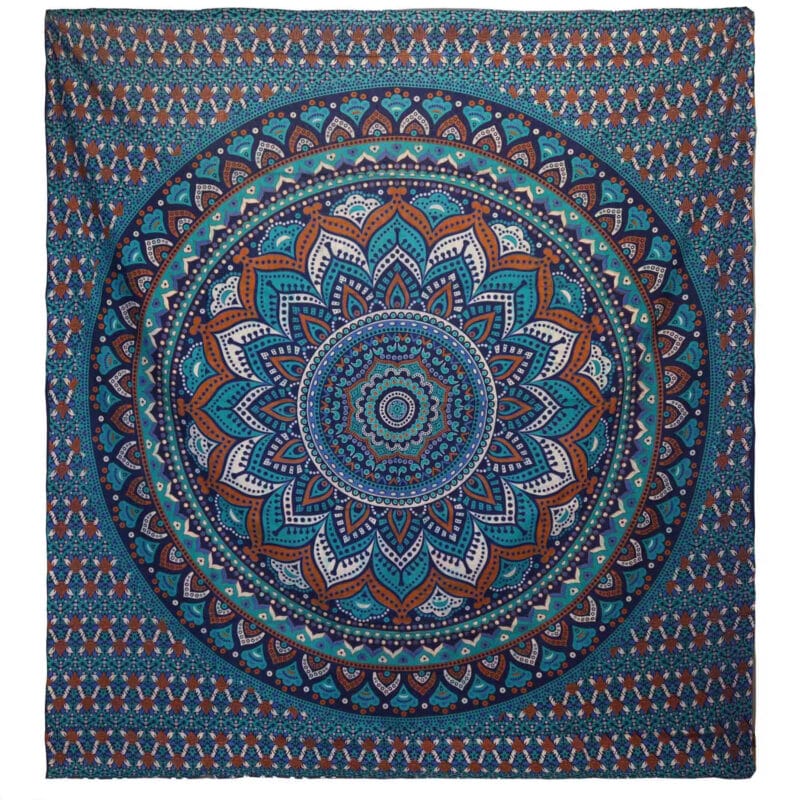 Katoenen-Bedsprei-Wandkleed-–-Mandala-–-200-x-230-cm-Turkoois-1