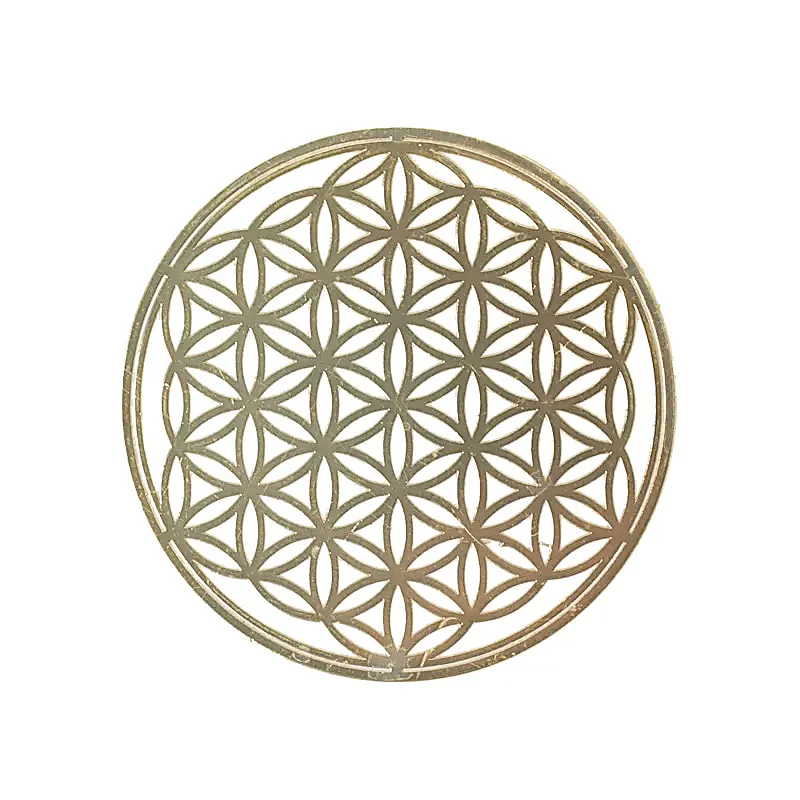 Levensbloem metalen sticker verguld 3,3 cm2